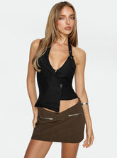 Jordain V-Waist Mini Skirt Brown
