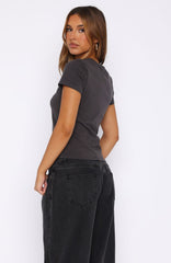 Taking Your Time Relaxed Baby Tee Charcoal