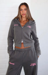 Down For Whatever Slim Zip Front Hoodie Charcoal Wash
