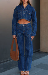 Did You Miss Me Mid Rise Straight Leg Jeans Dark Blue