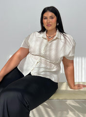 Dannica Cinched Short Sleeve Shirt Cream Polka Curve