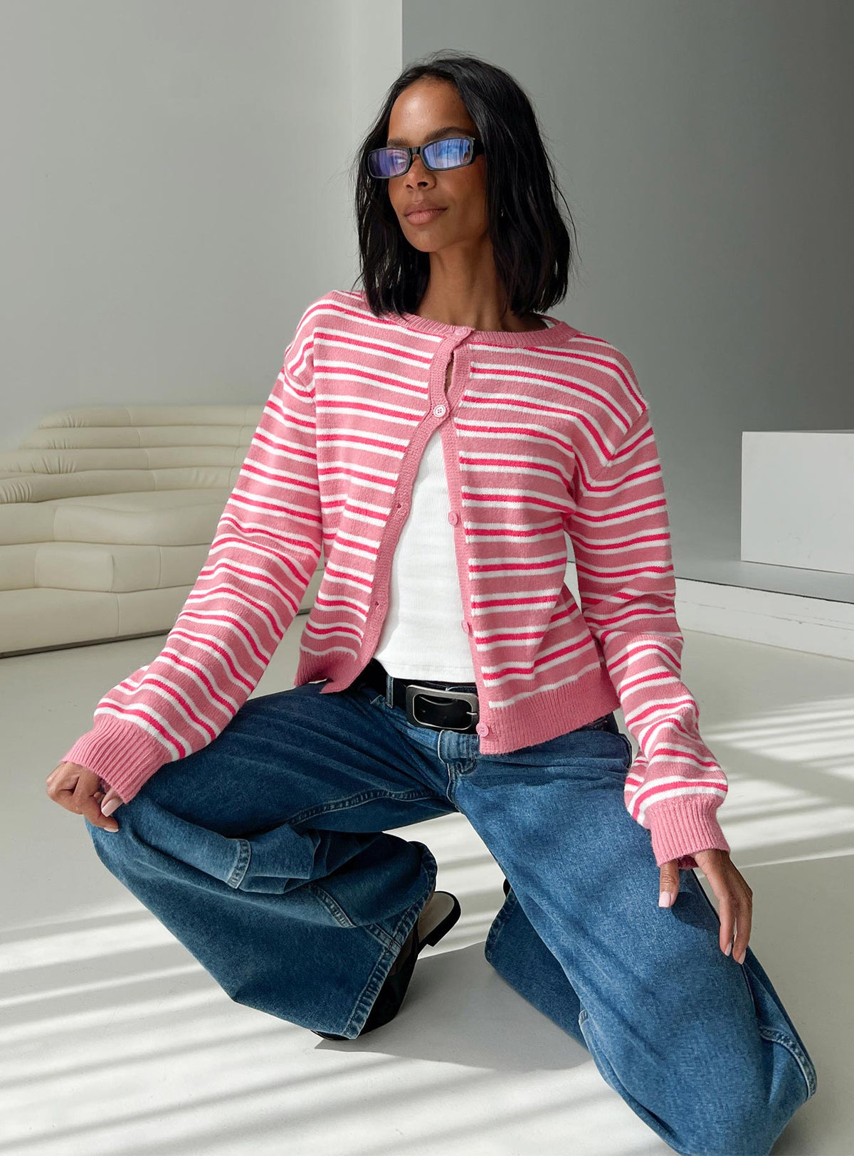 Heavenly Dream Cardigan Pink Stripe