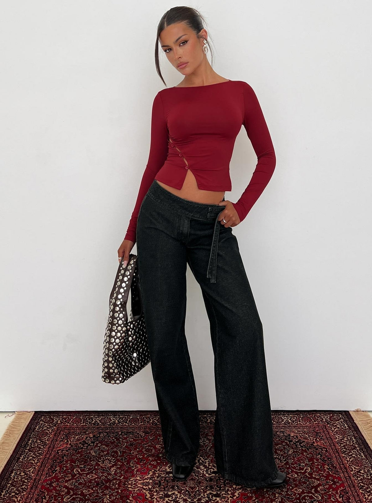 Boxie Mid Rise Wide Leg Jeans Washed Black