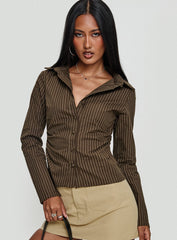 Held My Hand Long Sleeve Top Brown Stripe