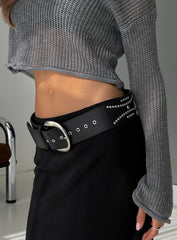 Jordynne Studded Faux Leather Belt Black / Silver