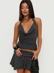 Dyana Cowl Neck Top Grey / Black Stripe