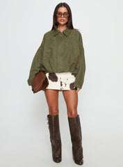 Enlightened Faux Suede Bomber Jacket Khaki