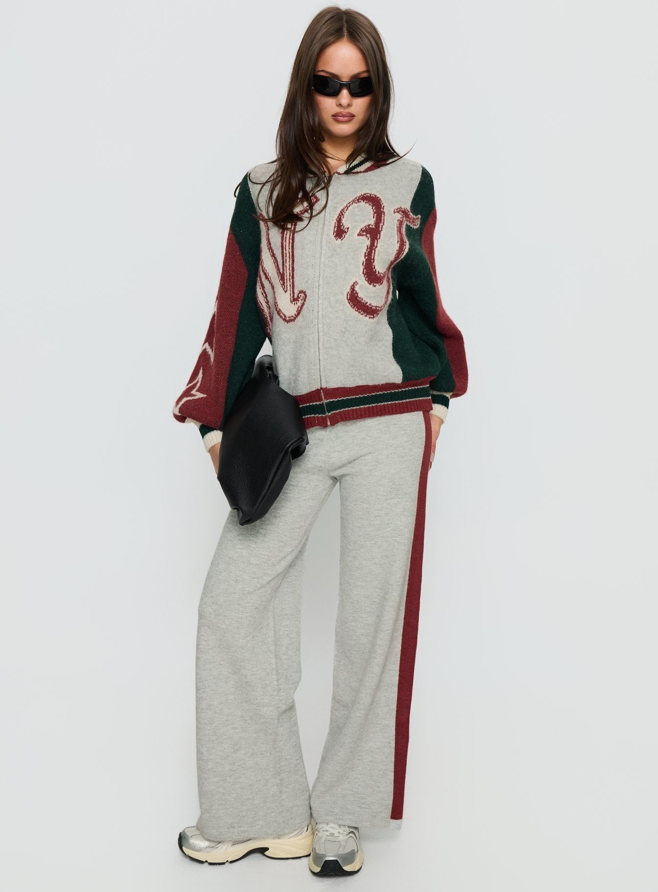 Brandyce Graphic Knit Jacket Grey / Red