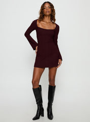 Encounters Long Sleeve Mini Dress Wine