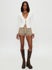 Clouded Linen Long Sleeve Top White