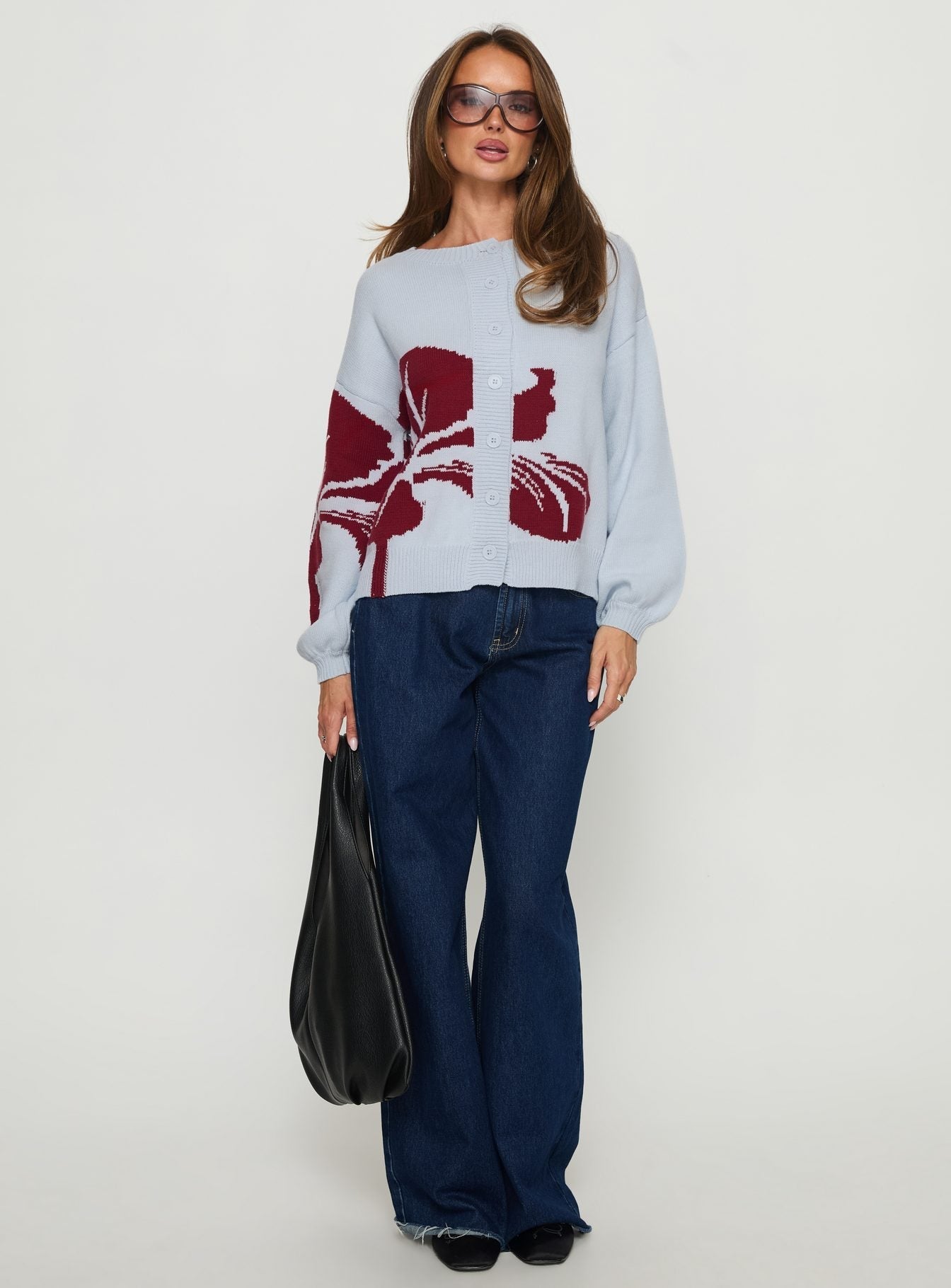 Jalenn Floral Knit Cardigan Blue / Red