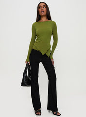 I Know You Backless Long Sleeve Top Green