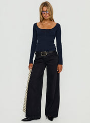 Keslie Long Sleeve Henley Top Navy