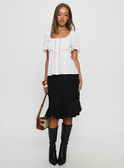 Indianah Pleat Lace Panel Blouse Top White