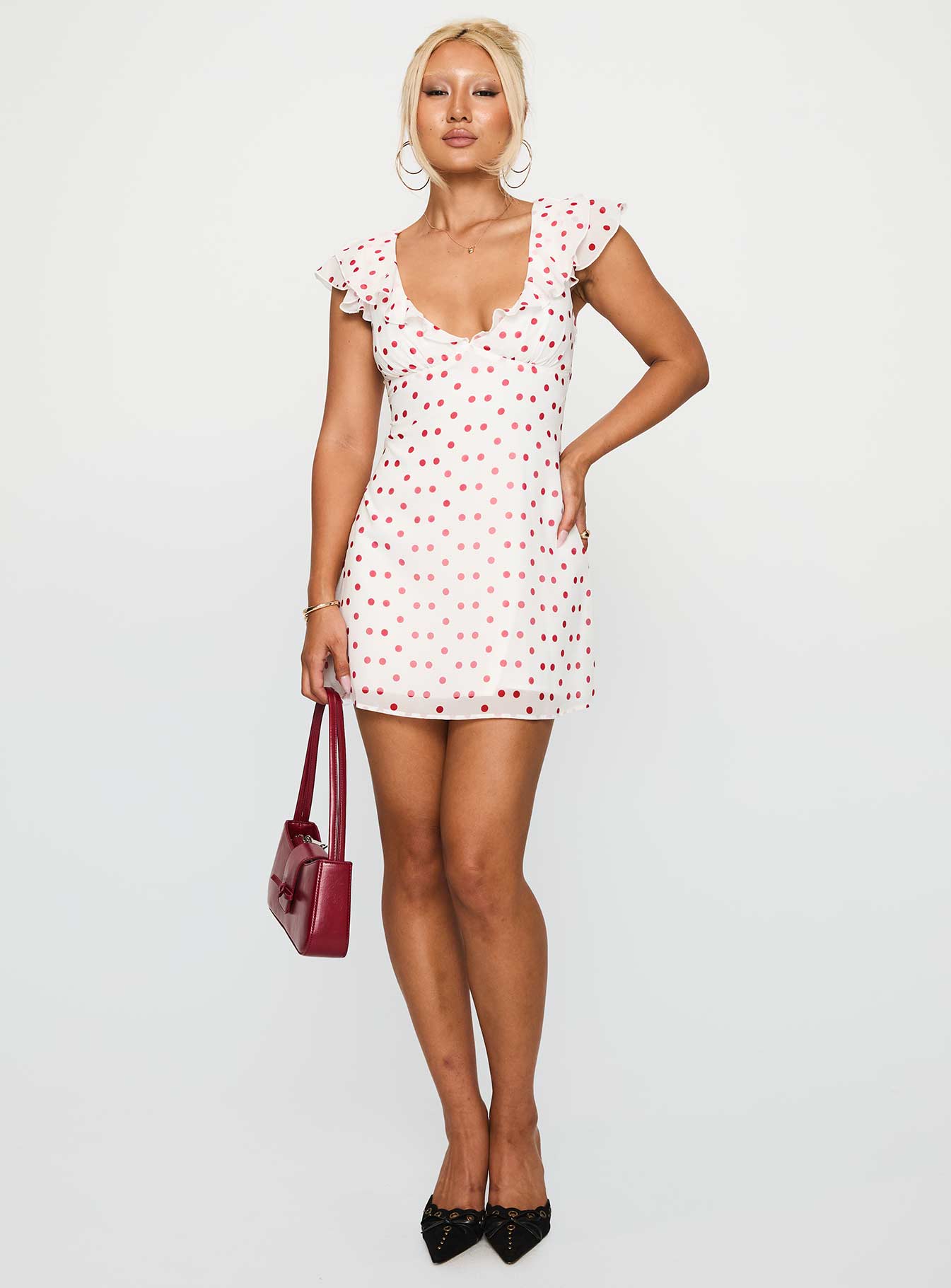 I Guess So Mini Dress White / Burgundy Petite