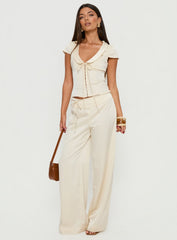 Aubrette Satin Collar Top Cream