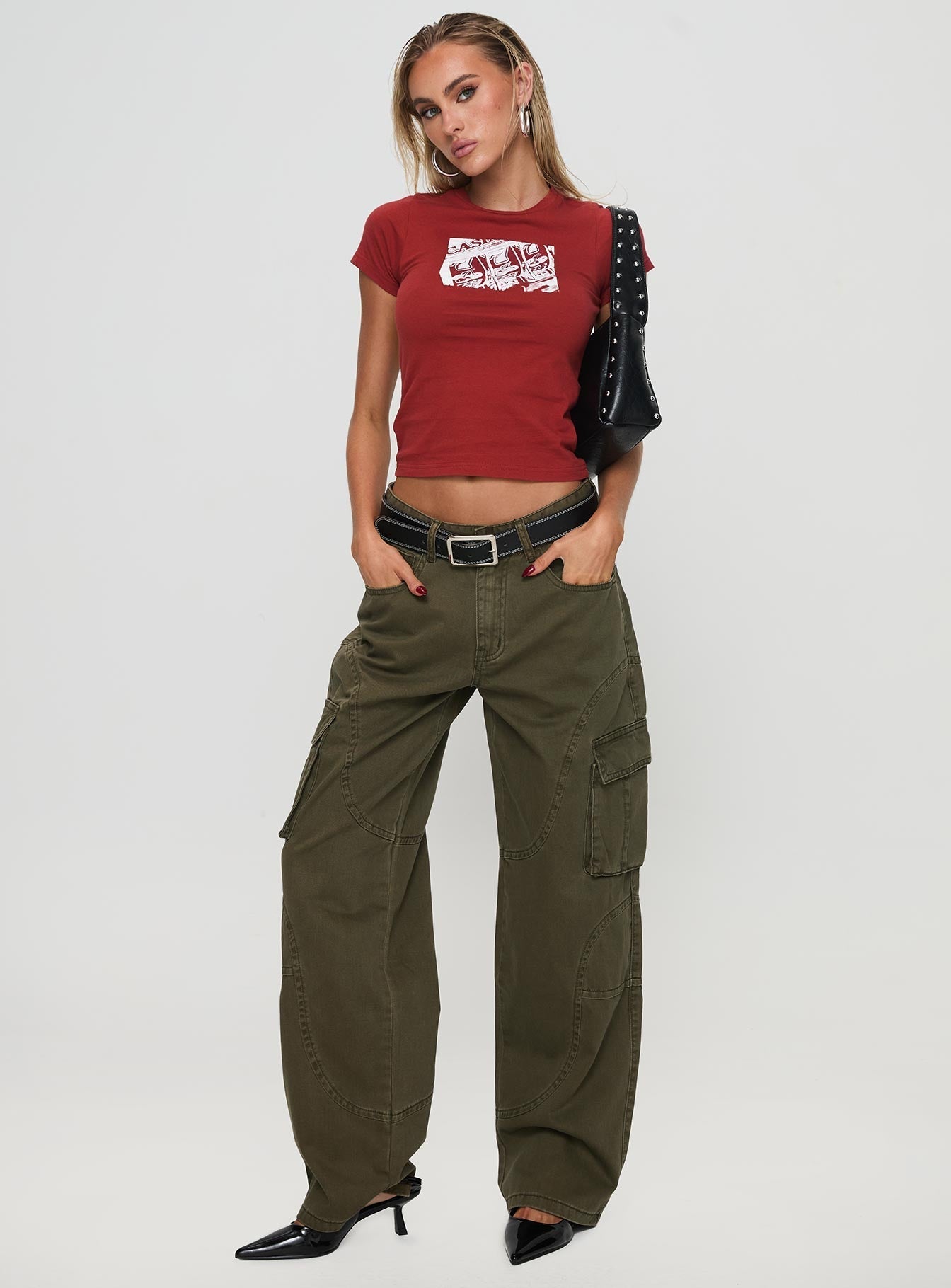 Ahstin Mid Rise Straight Leg Cargo Jeans Green