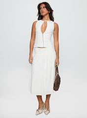 Heart Of Gold Linen Blend Midi Skirt White