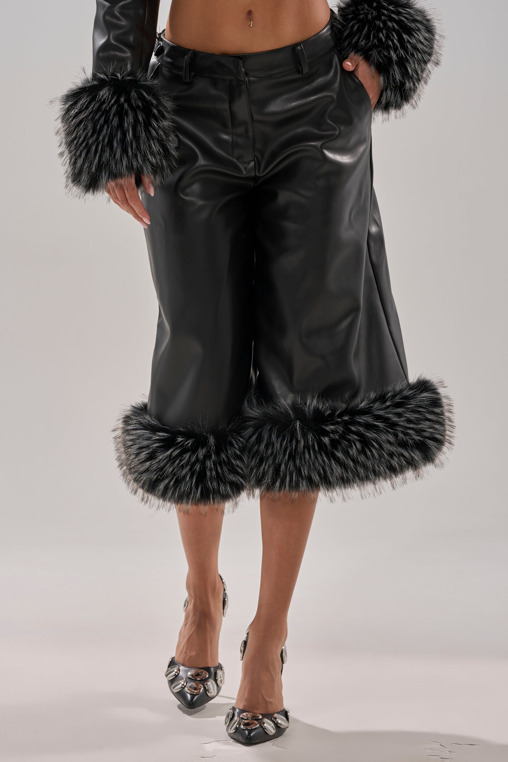 MIND YOUR OWN FUR TRIM BERMUDA SHORTS