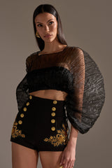 FORTUNES FAVORITE SHEER LONG SLEEVE CROP TOP