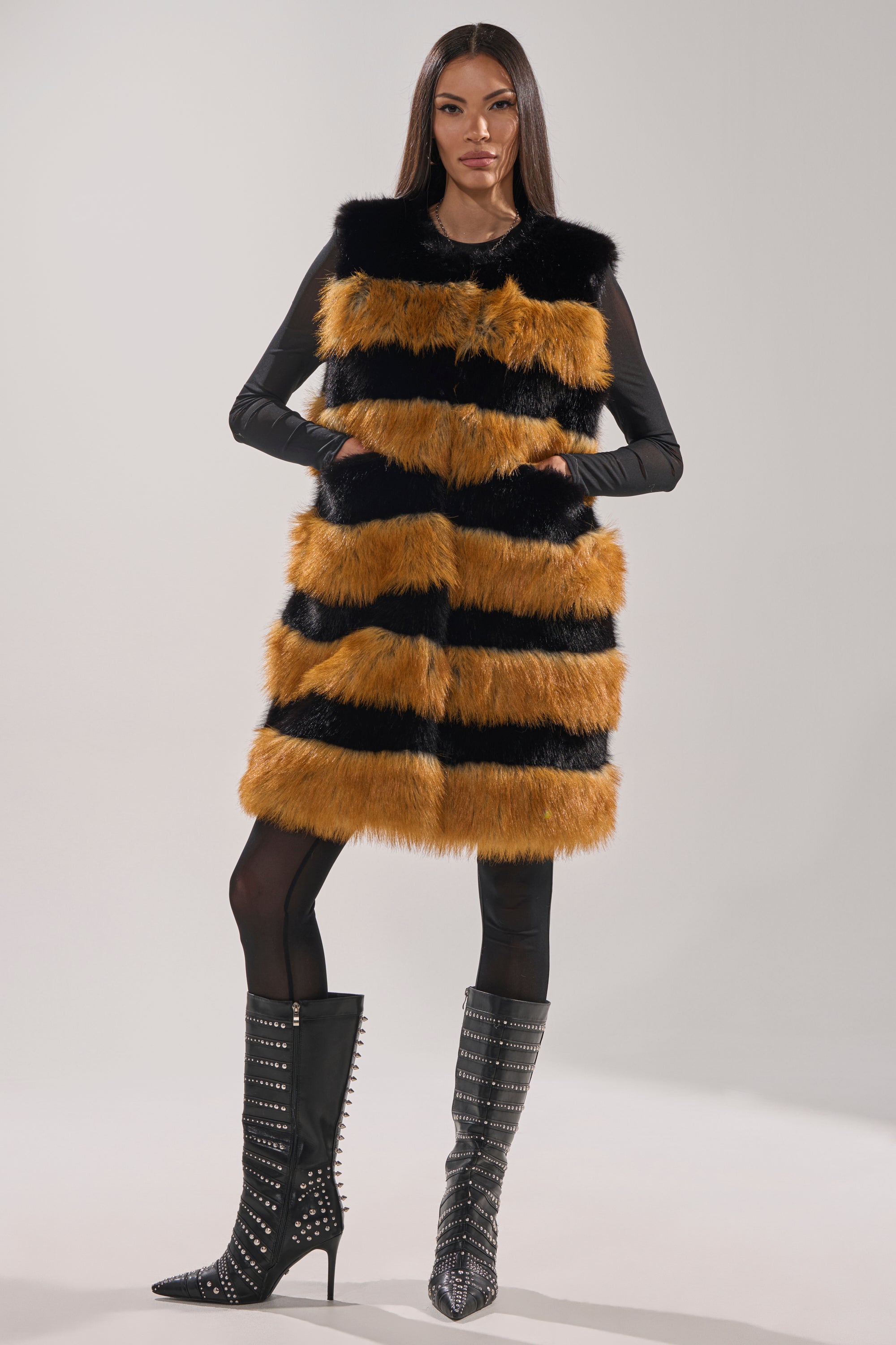 IN ANOTHER LIFE PANELED FUR VEST