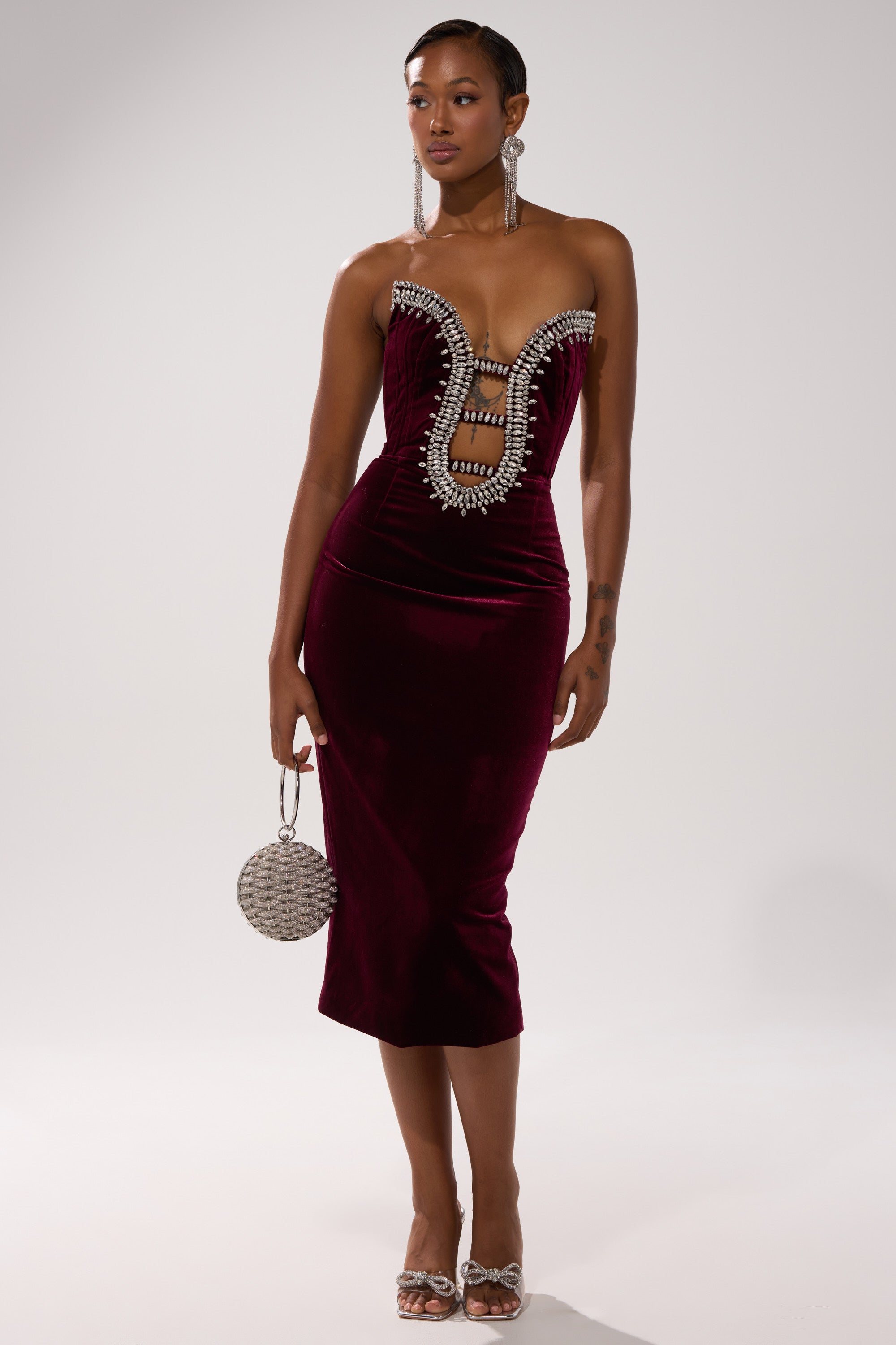 FEELIN THE LOVE VELVET RHINESTONE MINI DRESS