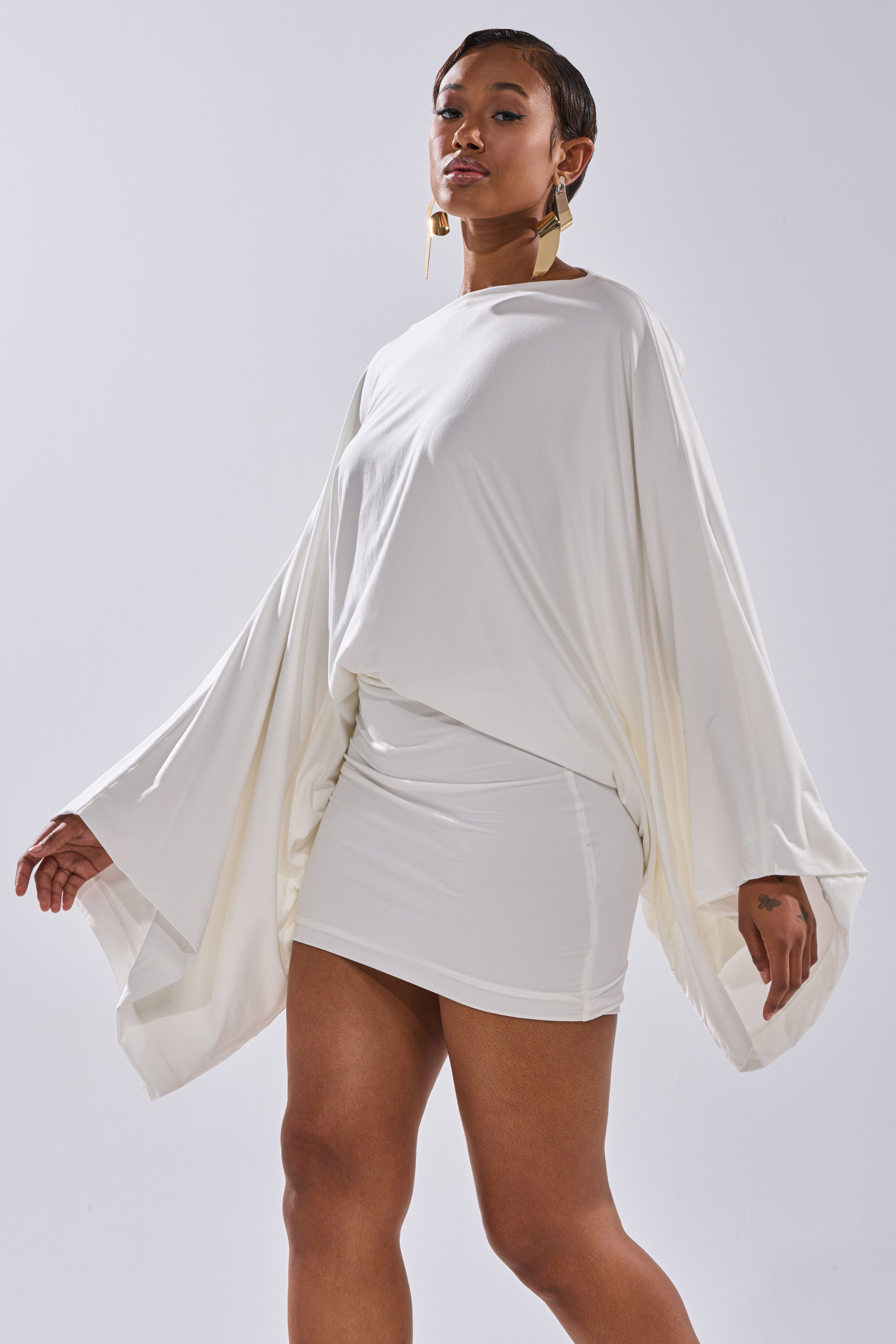 DIANA DRAPED MINI DRESS IN WHITE