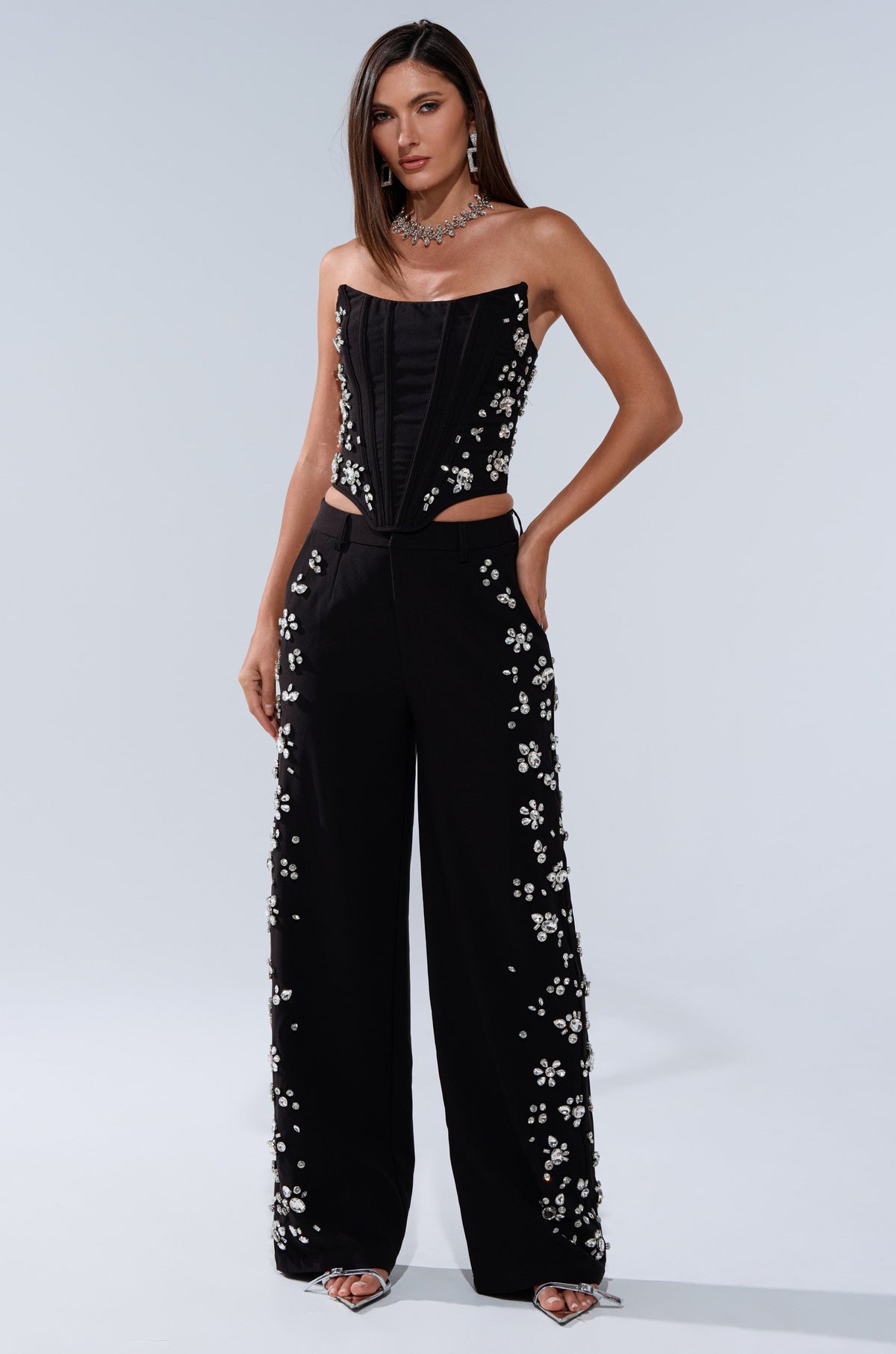 FEELING RICH TROUSER WITH RHINESTONE