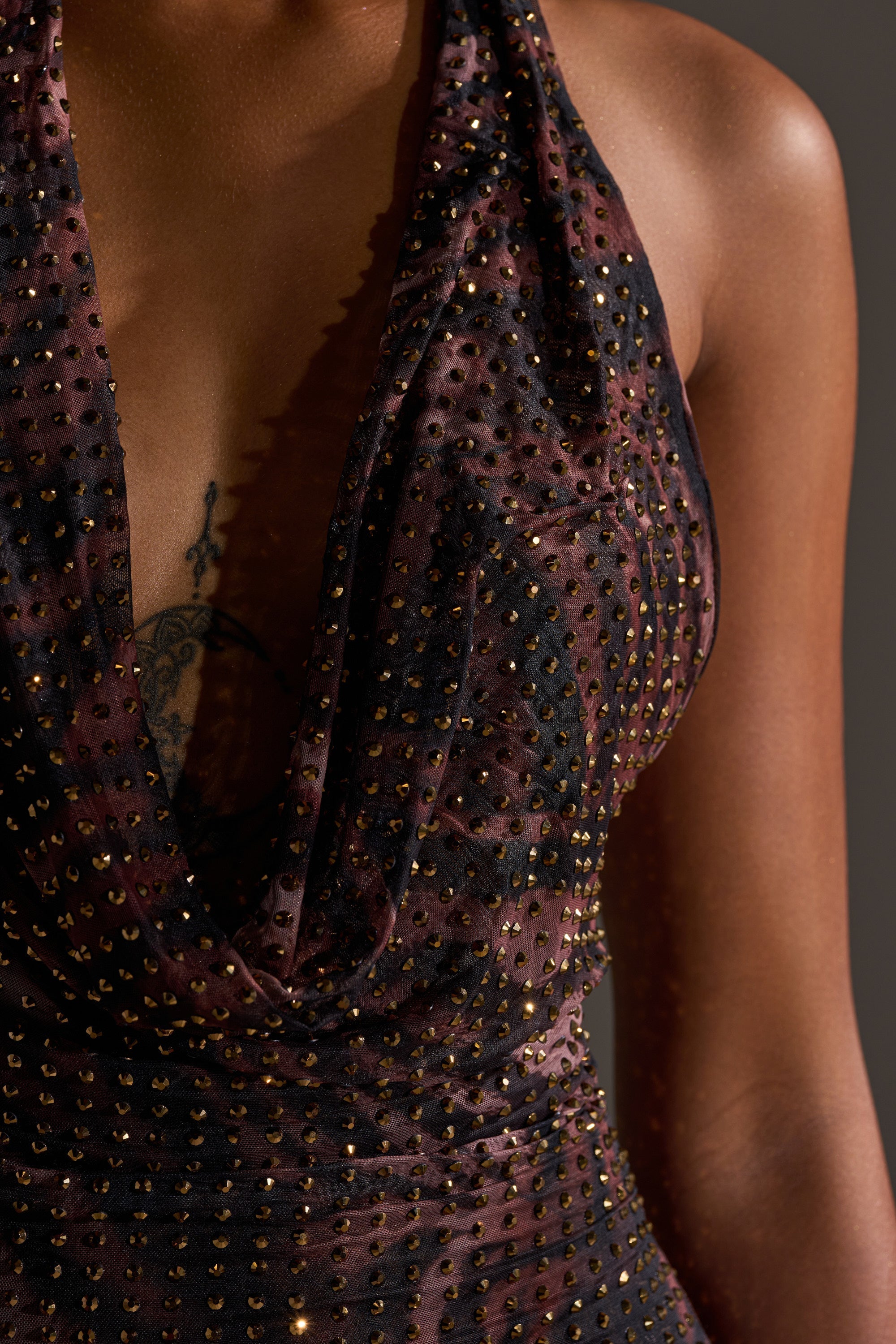 LENNON PRINTED MESH RHINESTONE MIDI DRESS