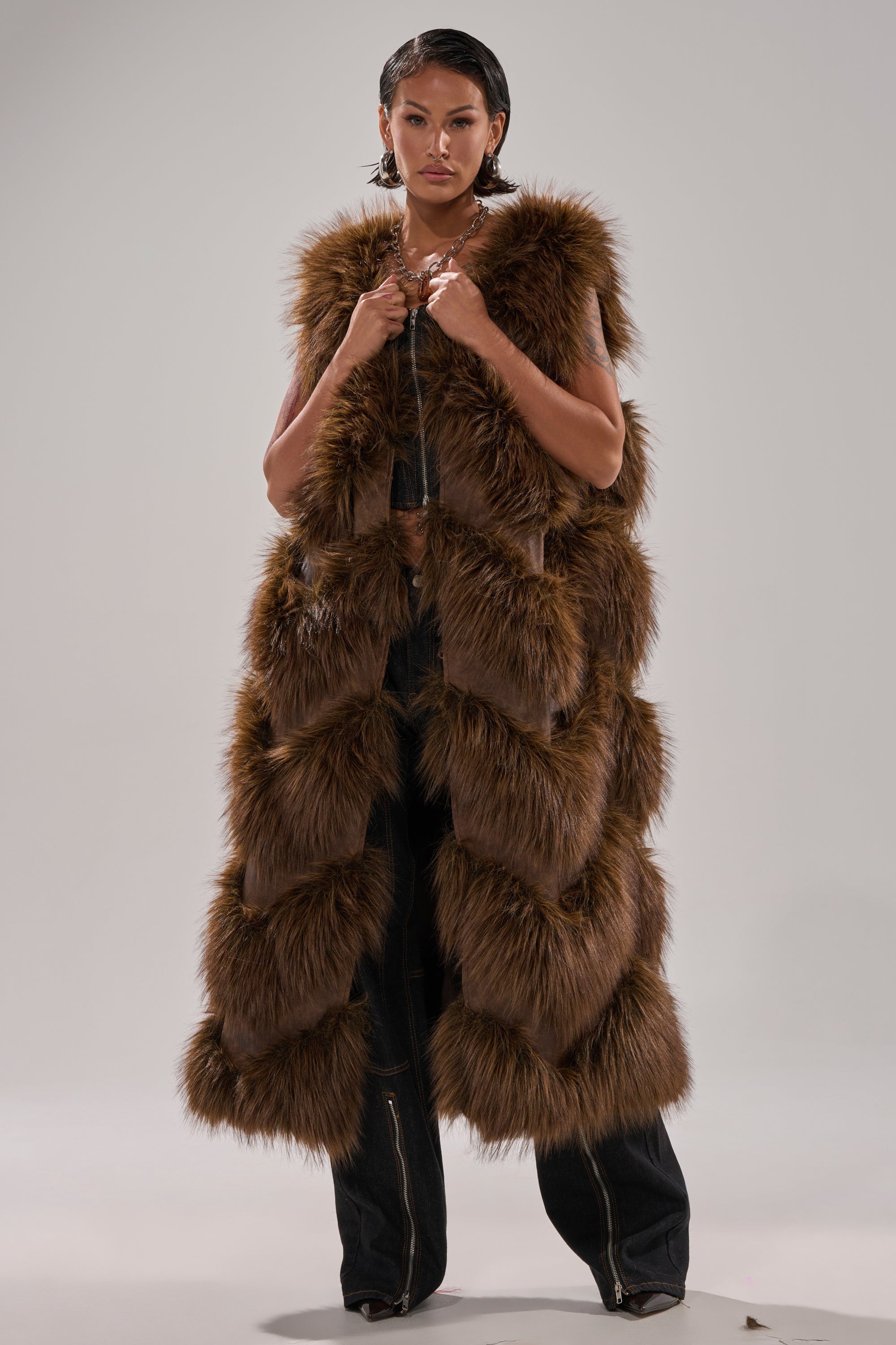 CAN'T BE BOTHERED PANELED FUR VEST