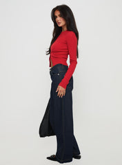 Jankins Mid Rise Baggy Jeans Dark Blue Wash
