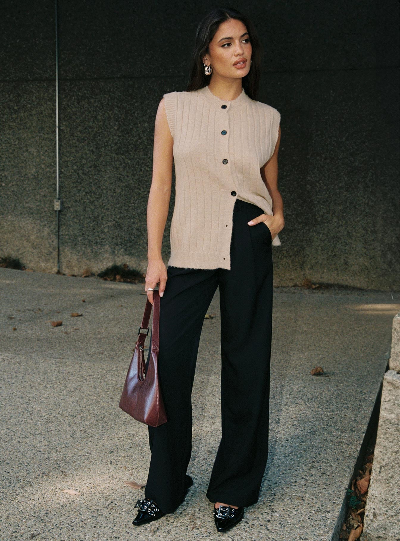 Brookvale Button Up Knit Vest Beige