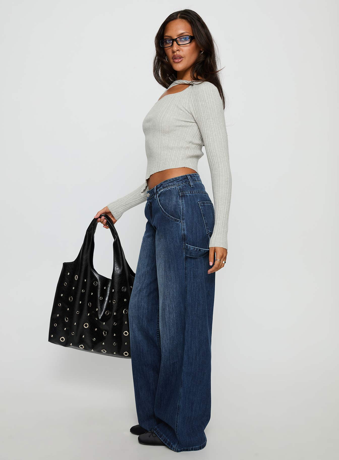 Downtowner Low Rise Cargo Jeans Mid Blue Wash