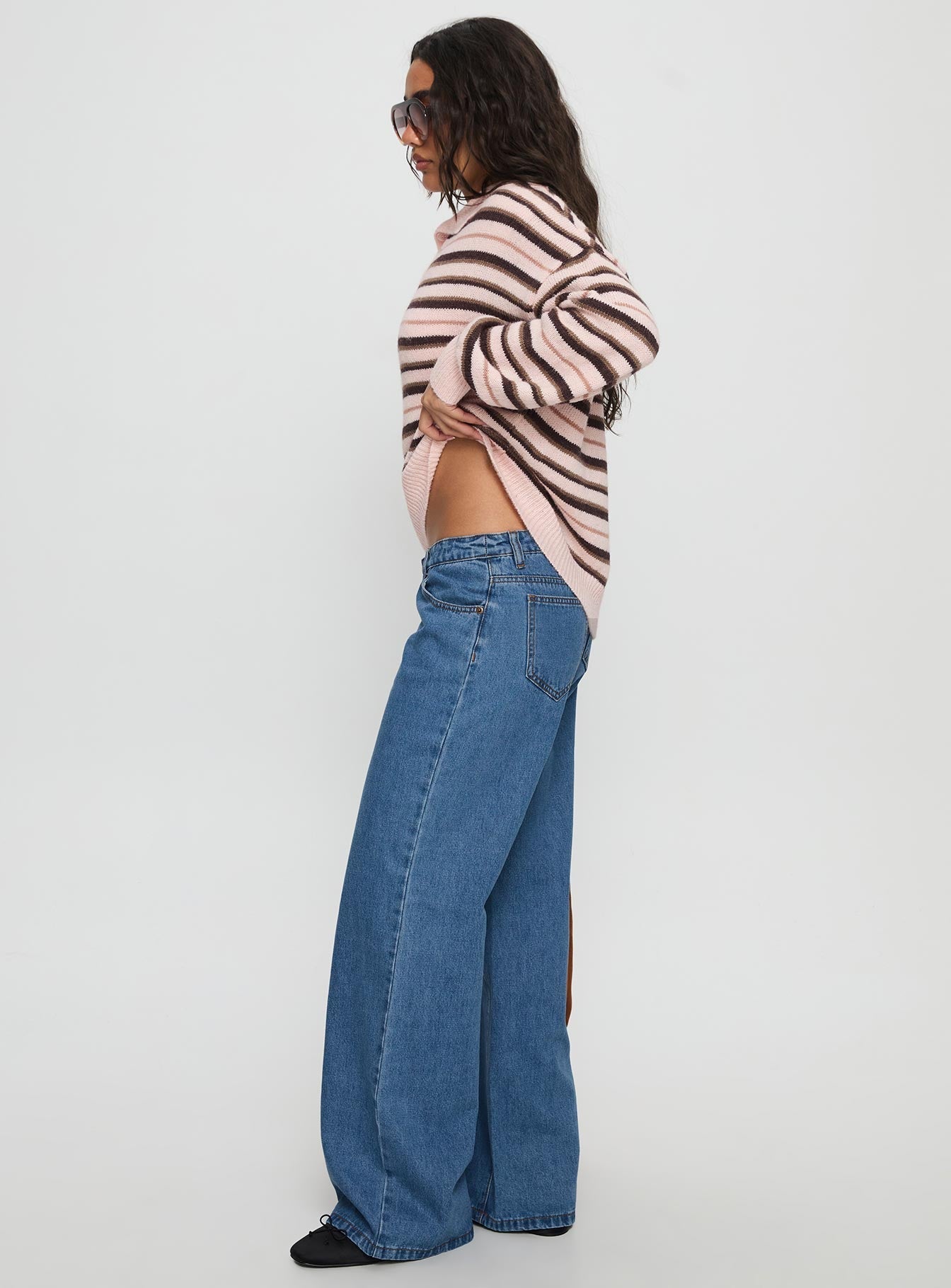 Highlands Low Rise Wide Leg Jeans Mid Blue Wash