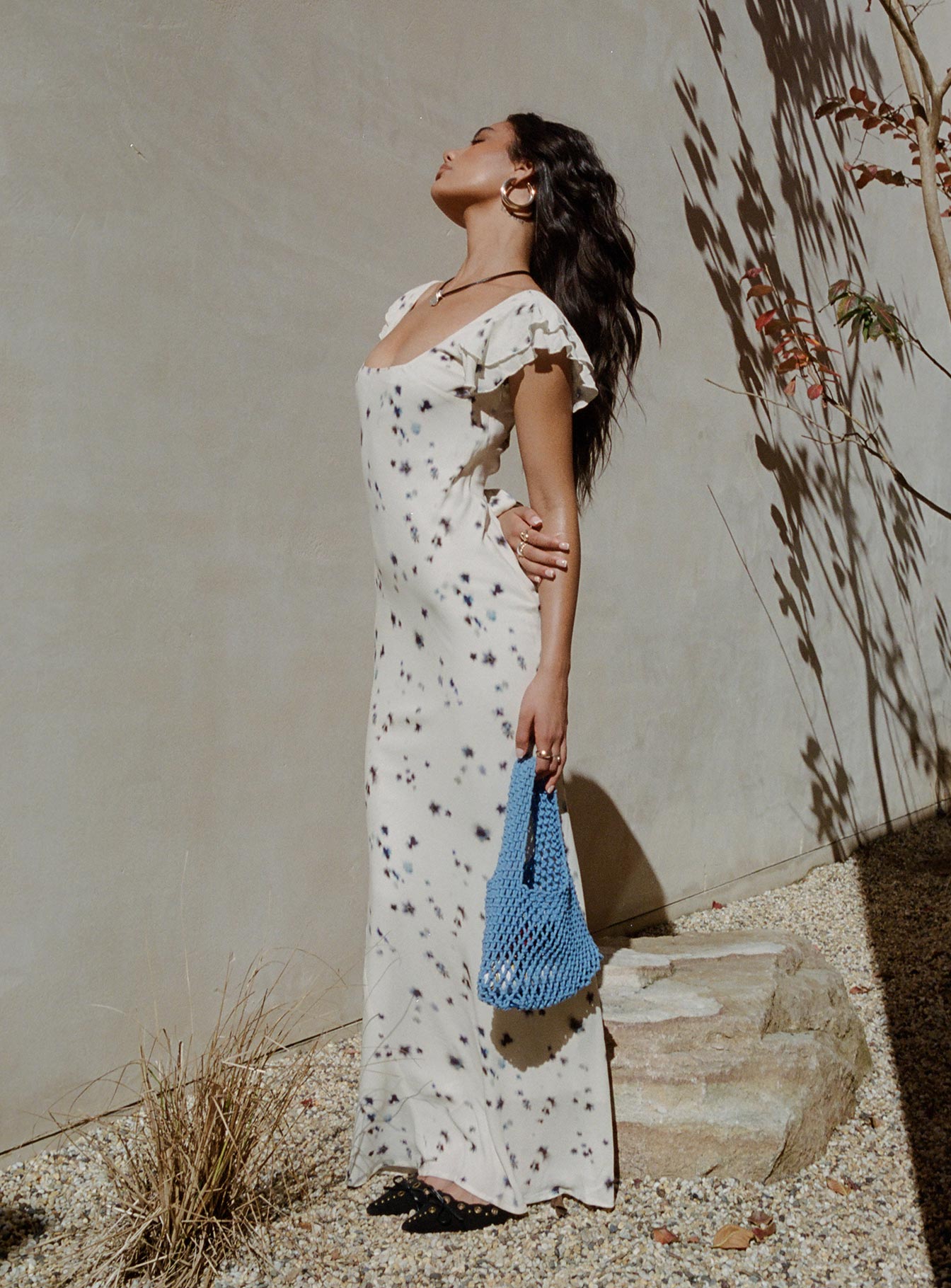 Jontee Bias Cut Maxi Dress Cream Floral
