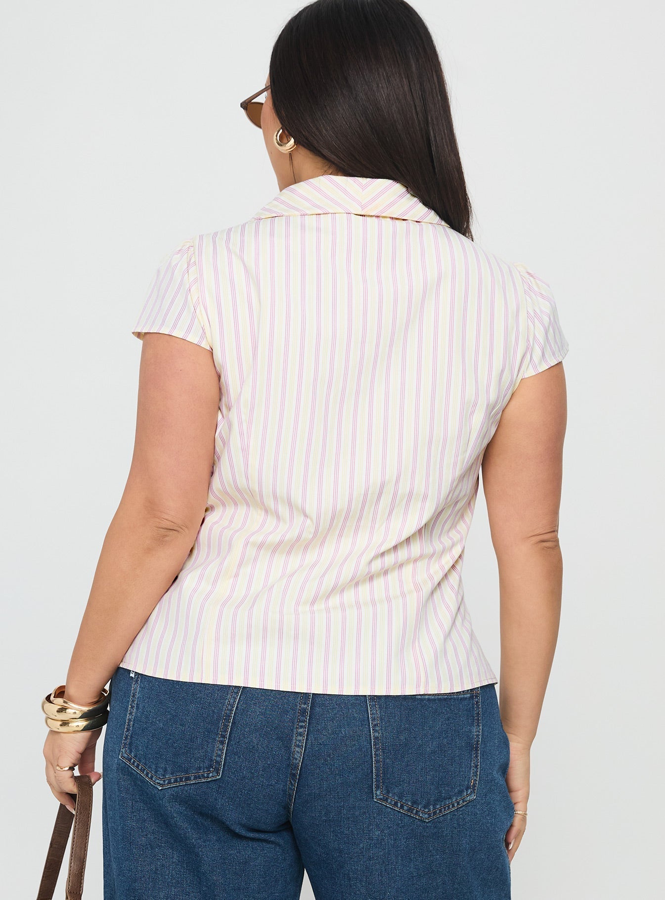 Ellis Island Collared Top Pink Stripe Curve