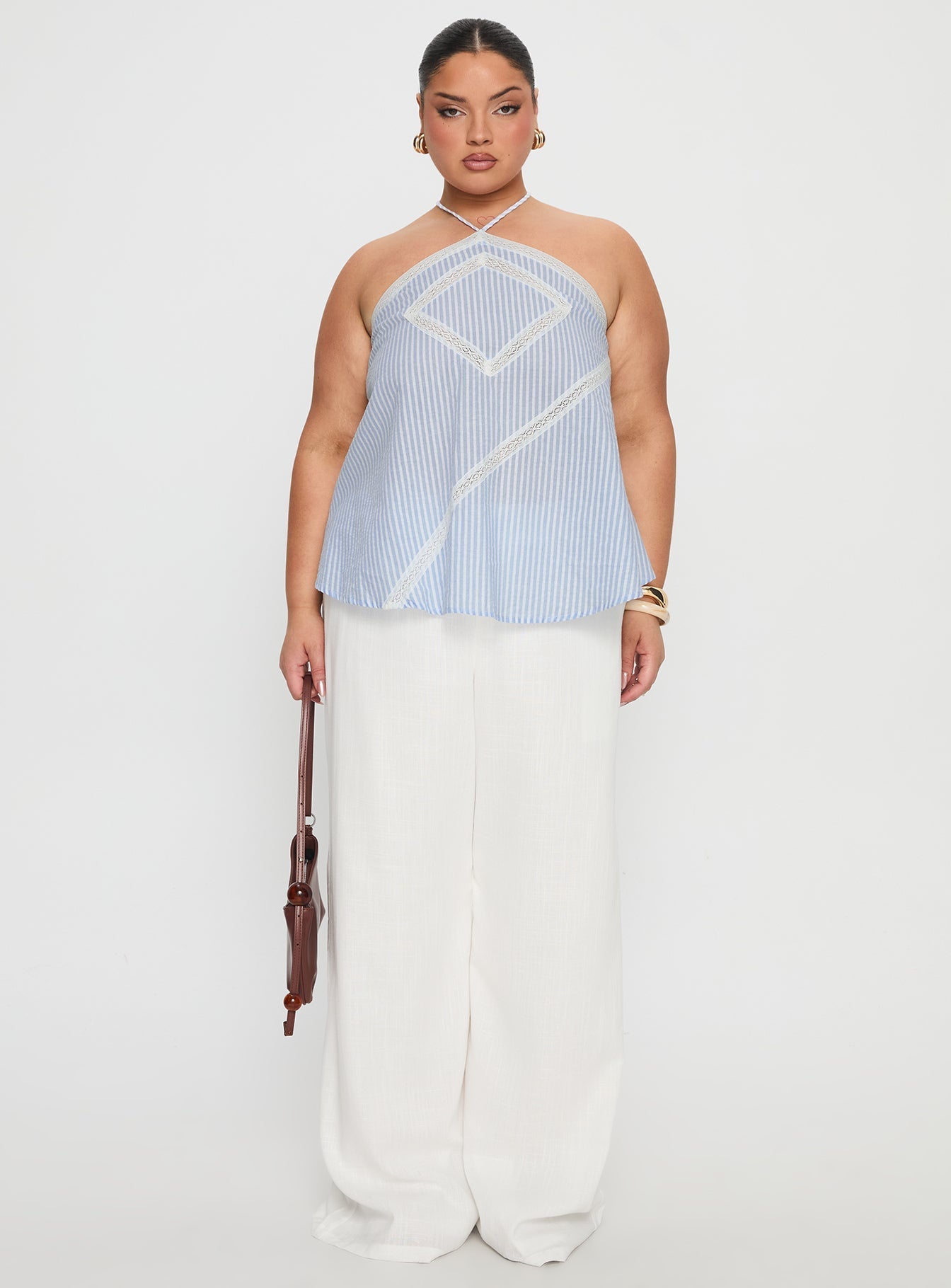 Jezabele Halter Top Blue Stripe Curve