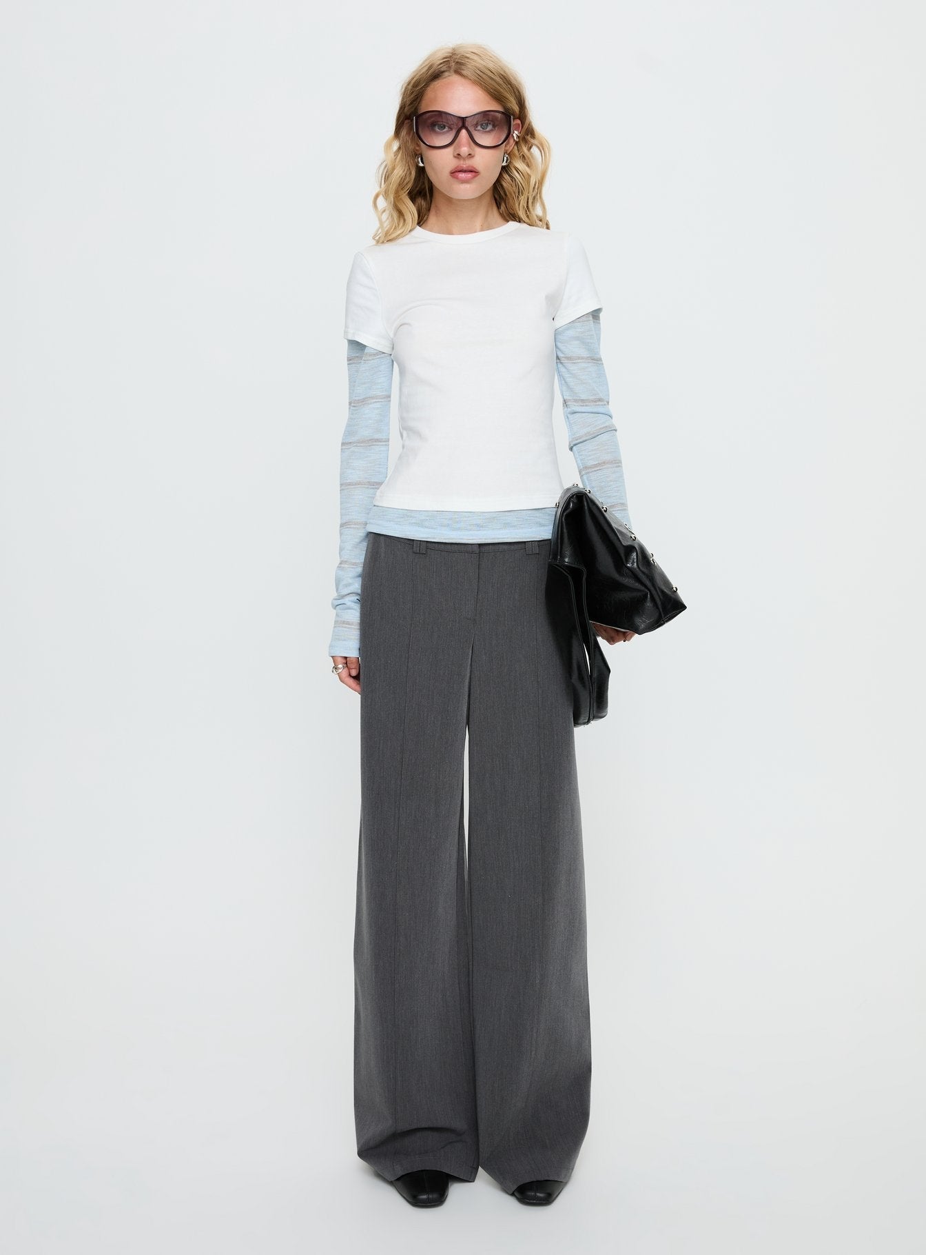 Caisey Layered Long Sleeve Top White / Blue Stripe