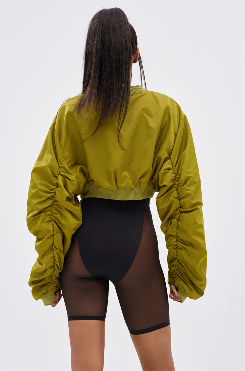 TAKE IT EASY CROPPED BOMBER IN GREEN
