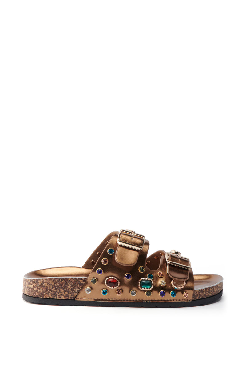 AKIRA BAYLEAVES BRONZE SLIP ON FLAT SANDAL