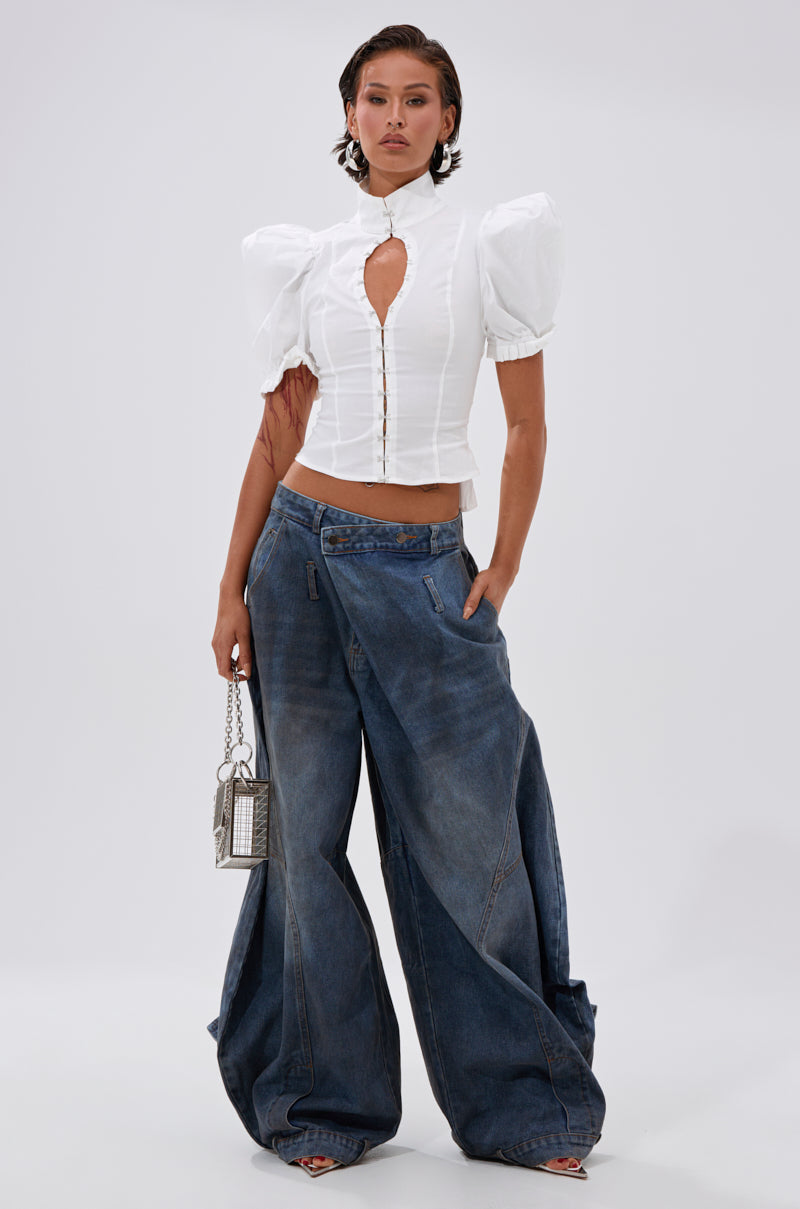 TOO COOL FOR YOU LACEUP BLOUSE