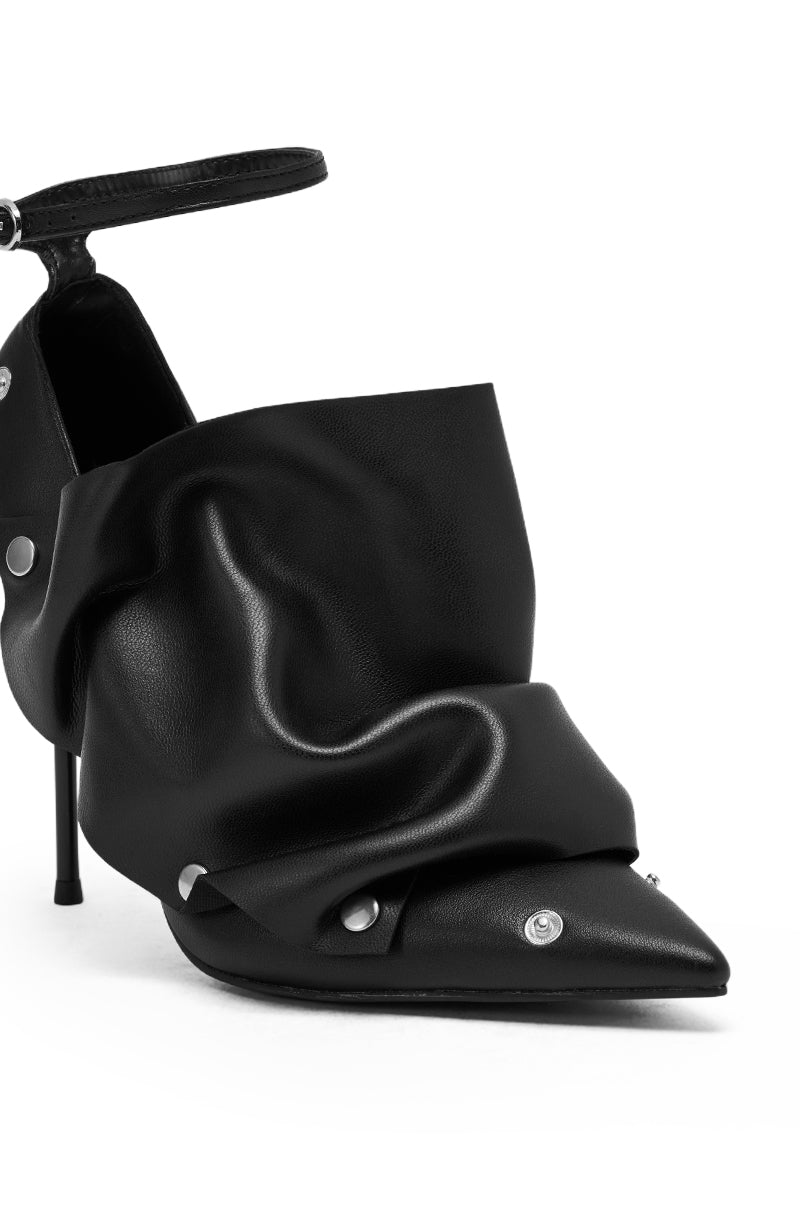 AZALEA WANG IMOGALE BLACK SILVER HARDWARE STILETTO PUMP