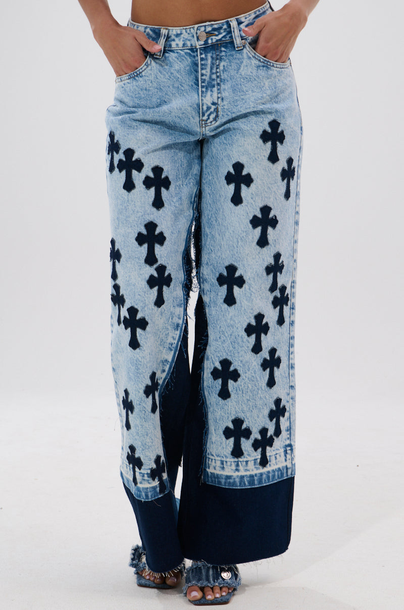 CROSSED OUT WIDE LEG DENIM