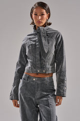 CATCHING EYES VELVET DENIM BLOUSE