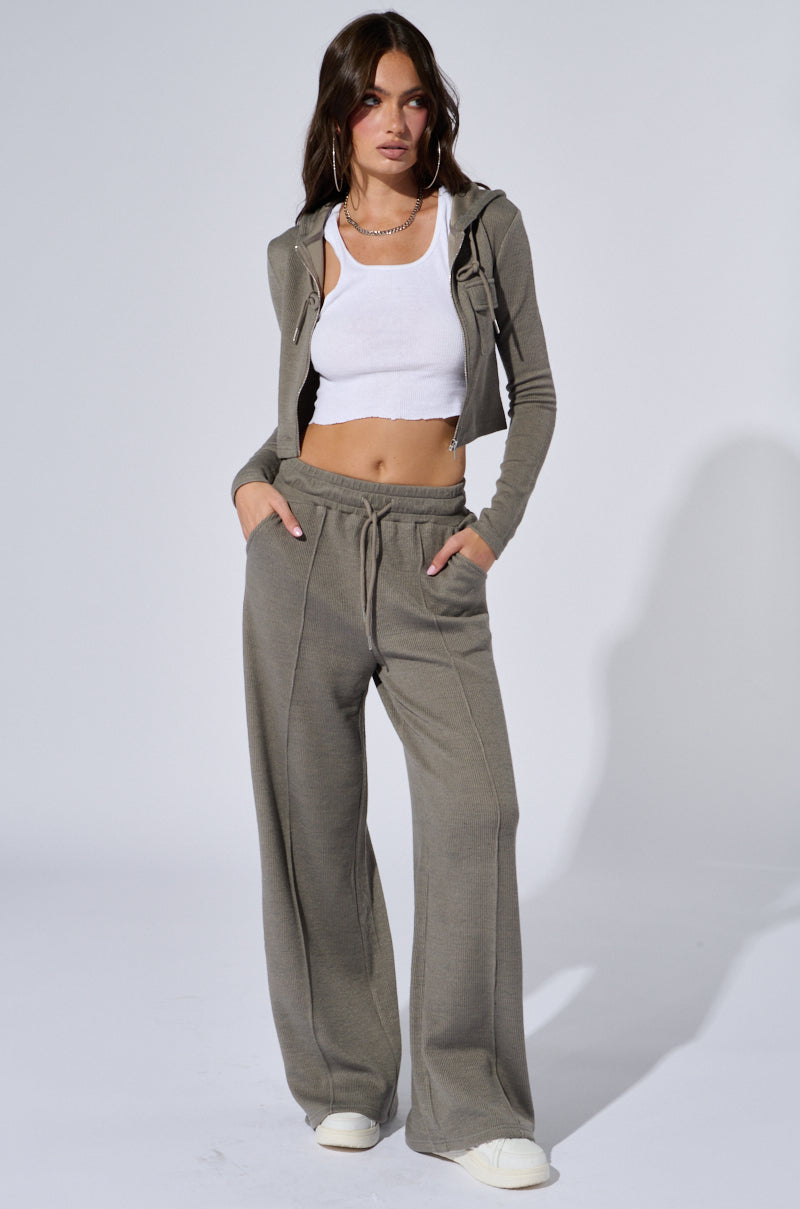 EYES ON ME RIB KNIT ZIP UP IN GREY