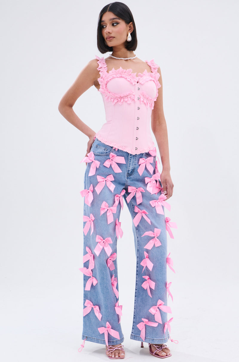 PRETTY IN PINK BOW DETAIL DENIM JEANS