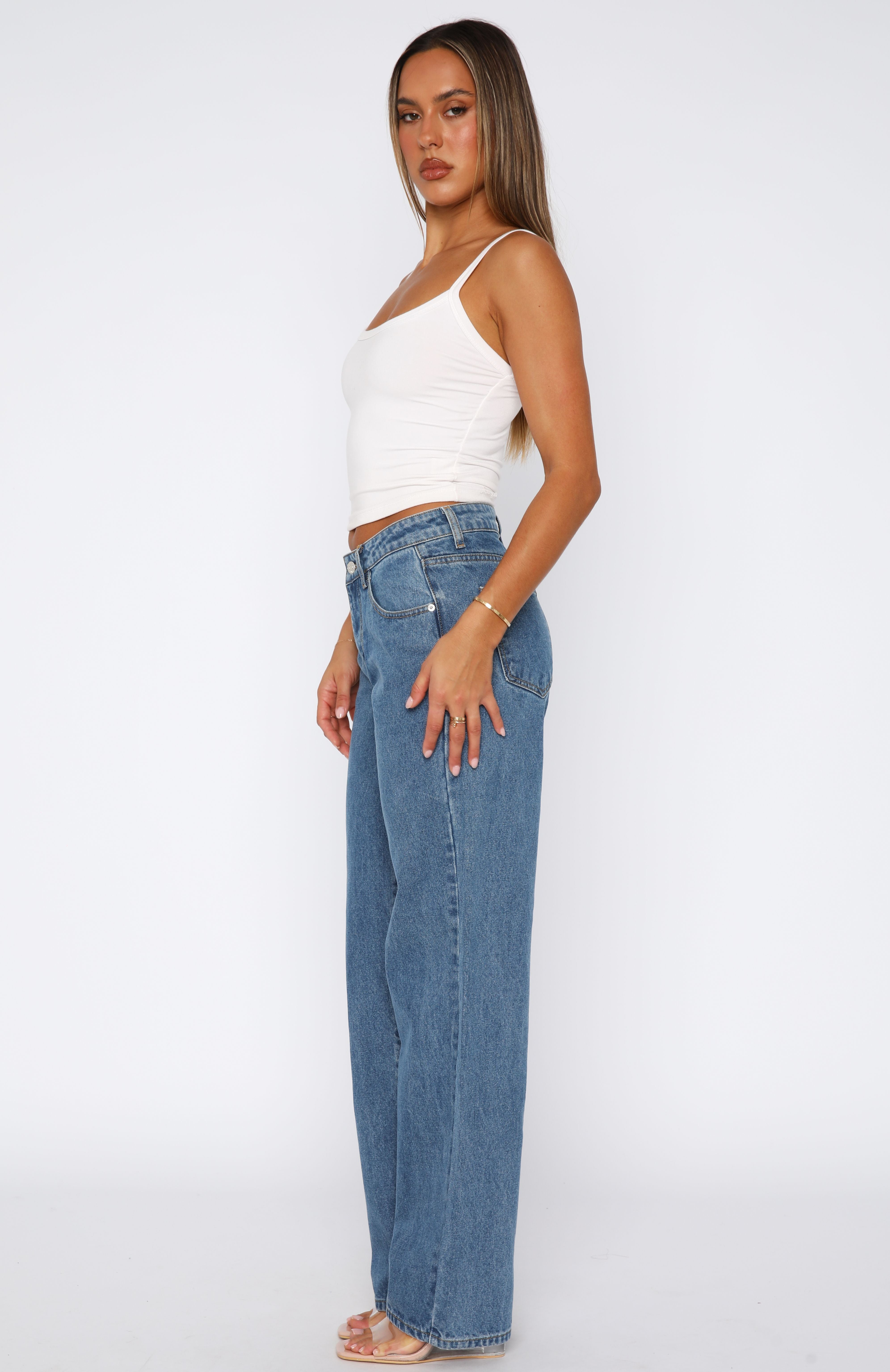 Zara Mid Rise Straight Leg Jeans Admiral Blue