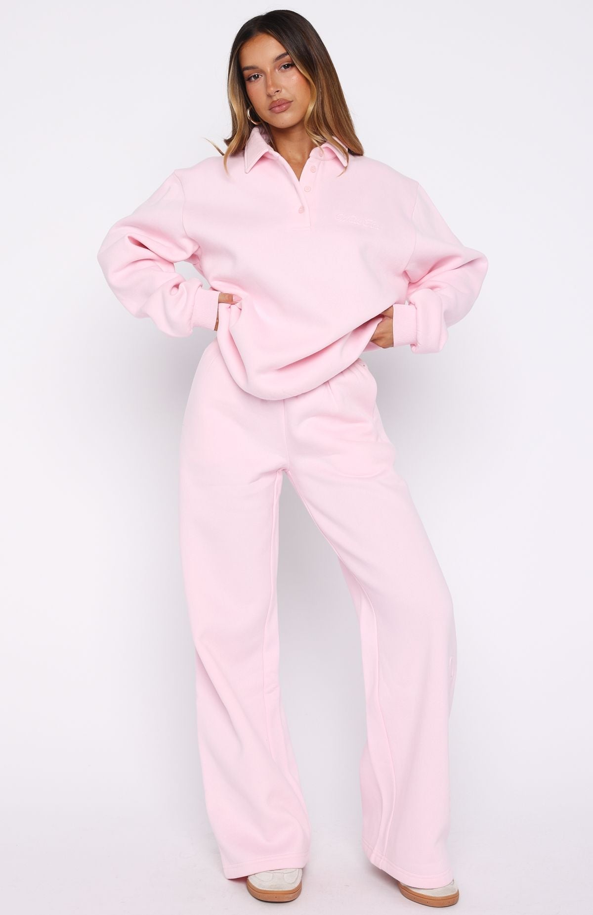 Chill Moves Oversized Henley Sweater Pink