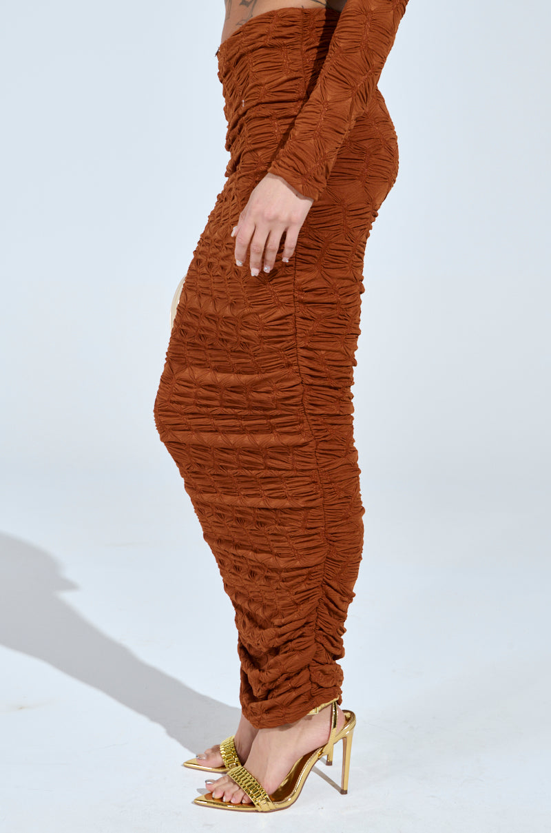 MAYBE NEXT TIME RUCHED MAXI SKIRT IN BROWN