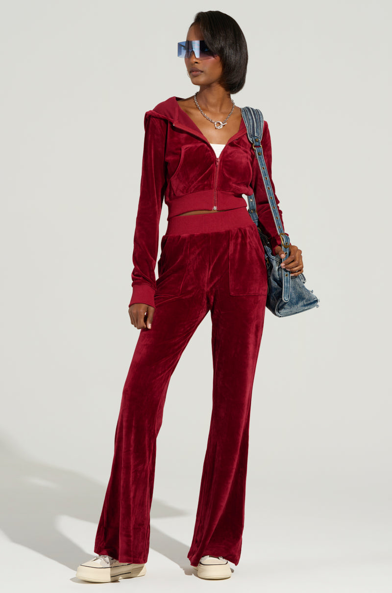 VELOUR GALORE FITTED ZIP UP IN BURGUNDY